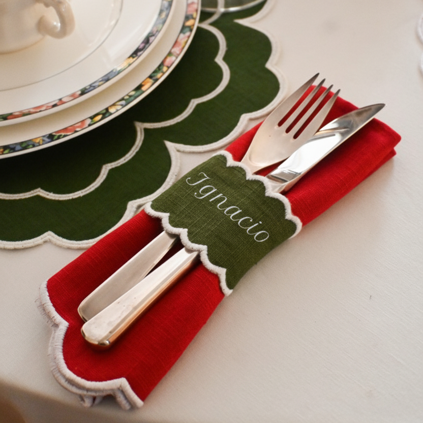 Servilletero personalizable verde y blanco