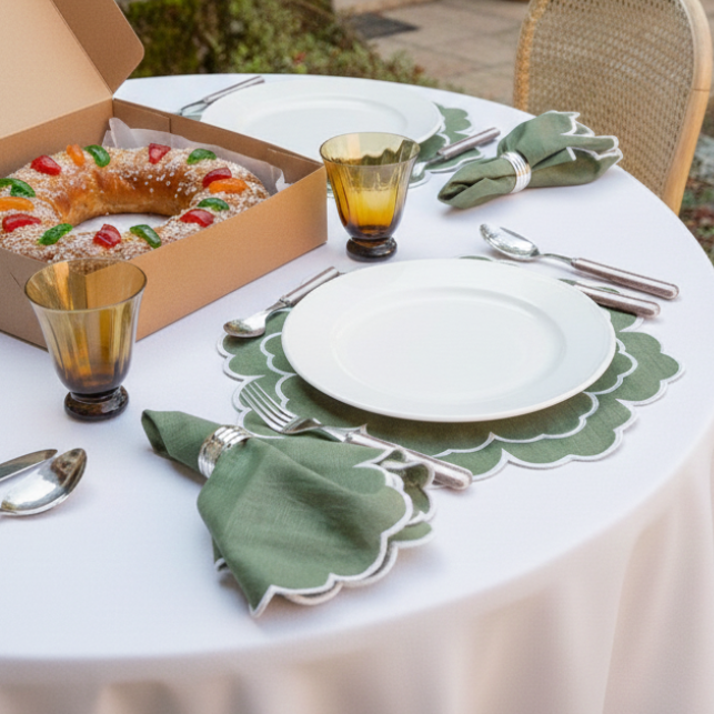 Servilleta verde y blanca