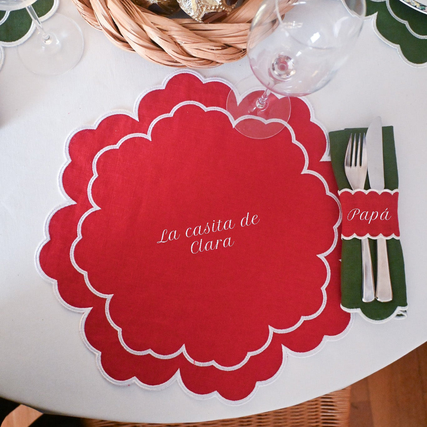 Mantel Individual personalizable rojo y blanco