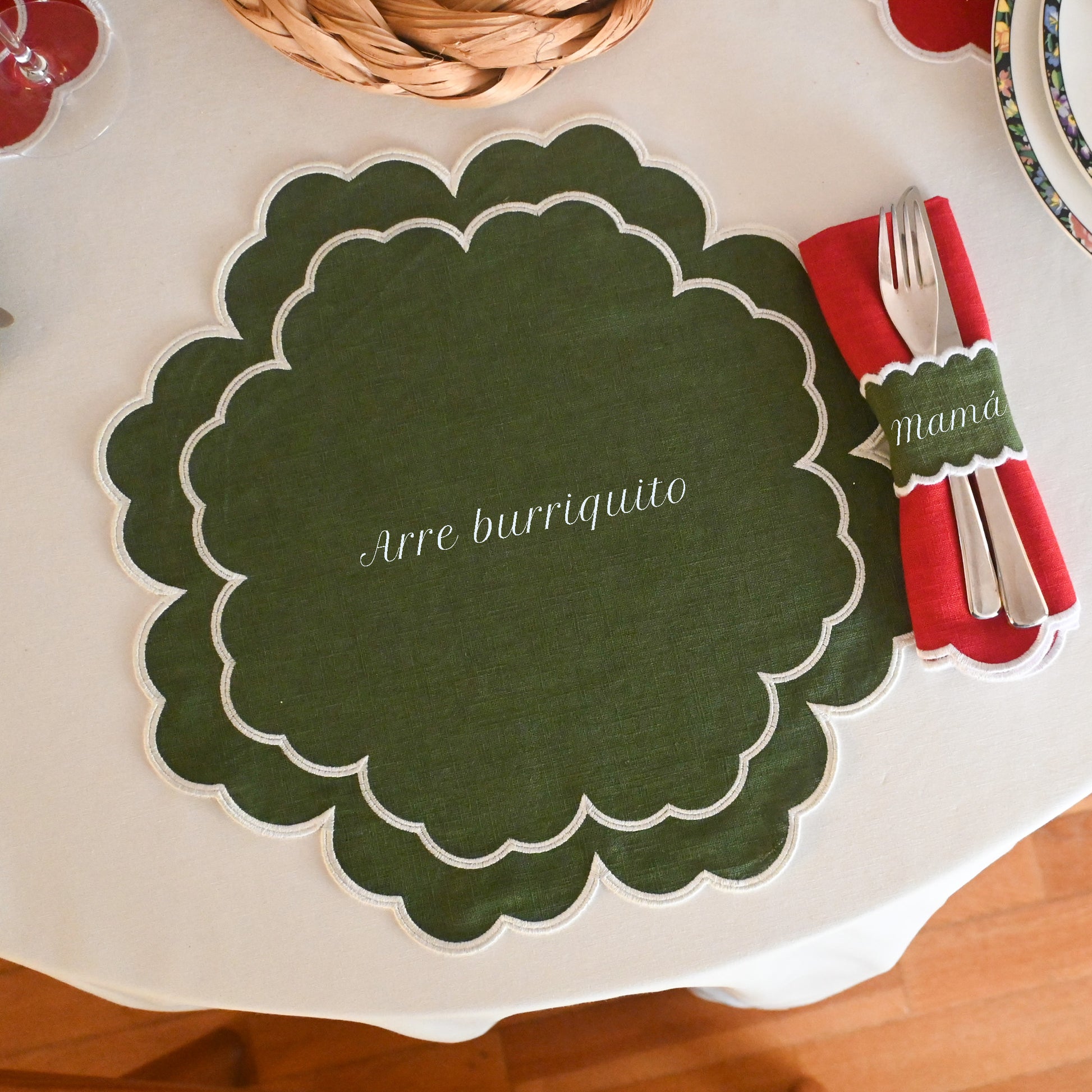 Mantel Individual personalizable verde y blanco